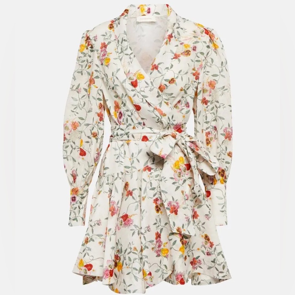 Wrap Mini Dress in Elka Vine Ivory Print - Brand 
Zimmermann